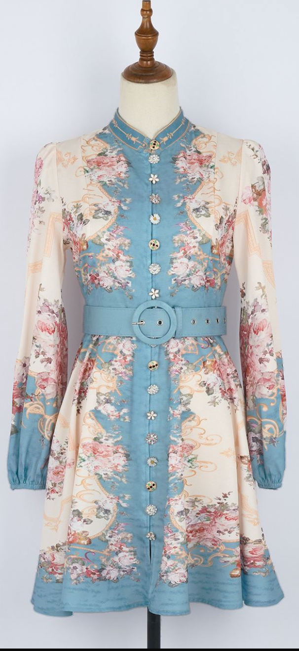 Azure Bloom Mini Dress
