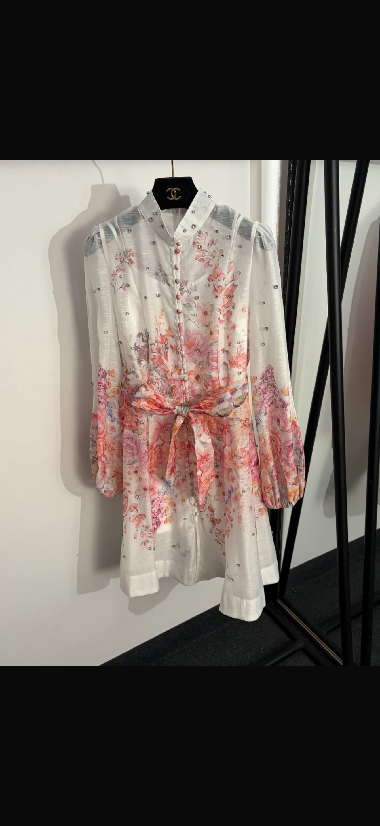 Ivory Bloom Tie Mini Dress