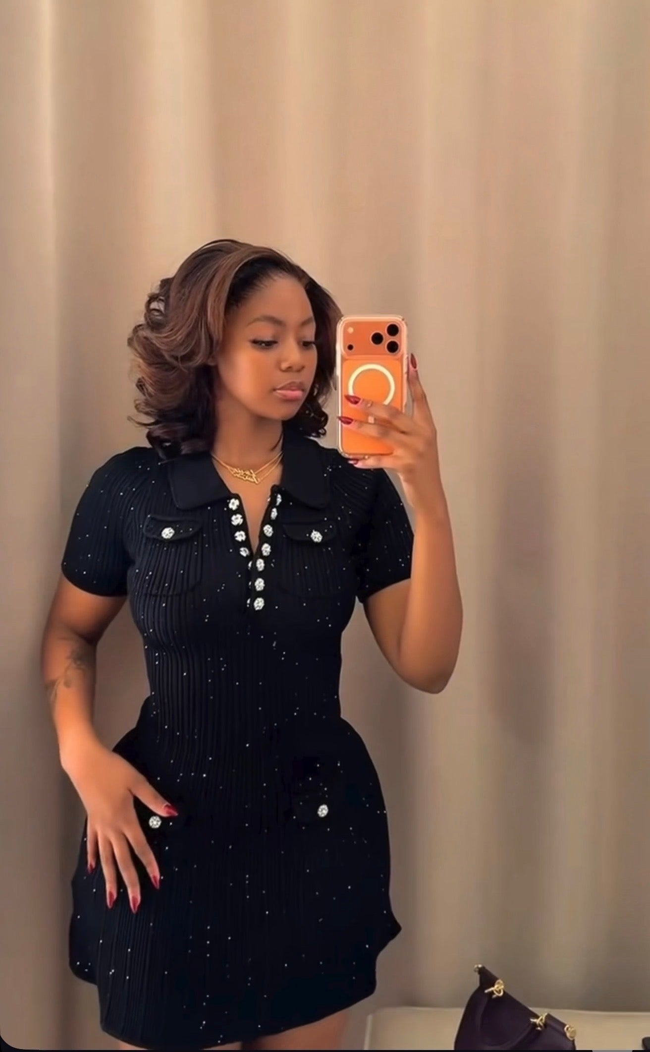 Black Knitted Glitter Dress