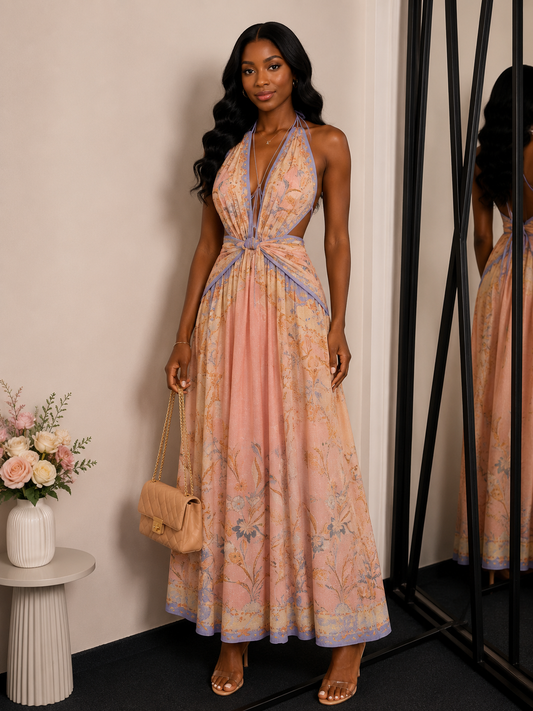 Indra Plunge Halter Maxi Dress