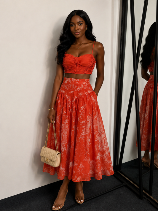 Red Flourish Two Piece