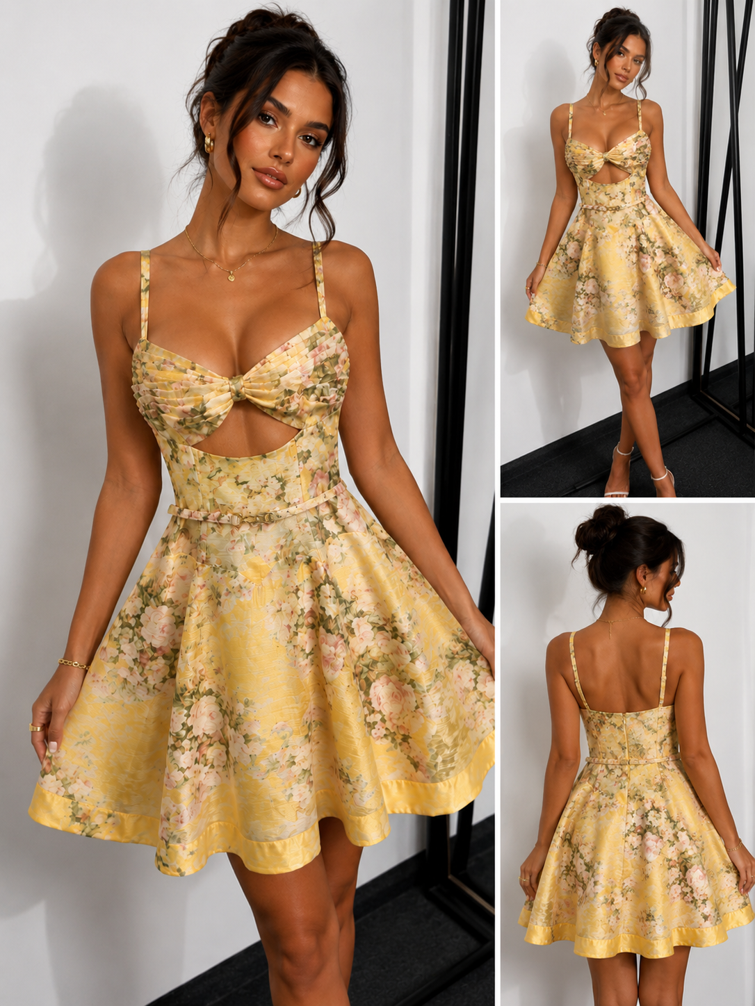 Golden Blossom Corset Mini Dress