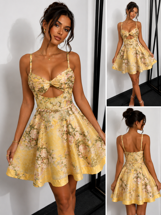 Golden Blossom Corset Mini Dress