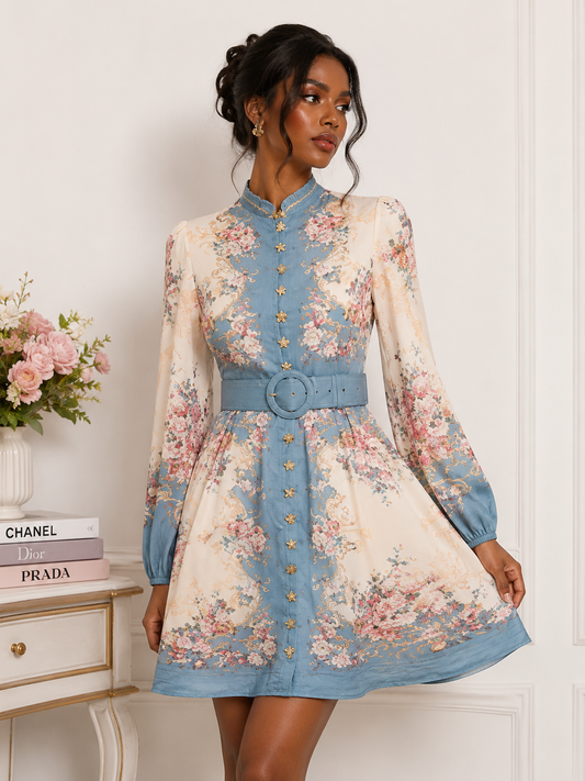 Azure Bloom Mini Dress